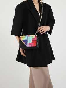 Fashion Contrast Color <b>Medium</b> Fresh Foreign Style Chain Women's Crossbody Shoulder Bag PU Material <b>Handbag</b> Tanjing - Product Image 4