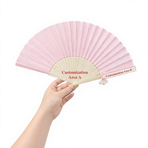 Éventail pliant moderne en bois peint à la main, rose, forme naturelle, décoration de mariage, cadeau personnalisable, zones A et B - Product Image 1