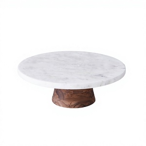 Support à gâteau en marbre au design classique avec base en bois, taille et formes personnalisées, présentoir à desserts - Product Image 1