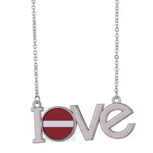 High Quality Zinc Alloy LOVE Style LATVIA Jewelry Flag Long Link 58.5x20 mm Pendant Necklace