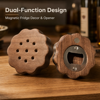 Décapsuleur aimanté en bois de noyer noir et hêtre, forme biscuit, 70x70x18mm, ouvre-bouteille, aimant de réfrigérateur, outils de bar, cadeau, décoration