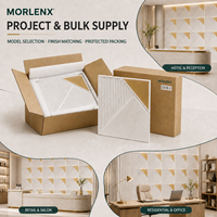 Panel Dinding PVC 3D Geometris Bergaris Emas Putih MORLENX D178 1 500x500mm, Dekorasi Interior untuk Rumah, Hotel, Kantor