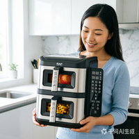 Four multifonction double couche sans fumée pour la maison, friteuse à air chaud électrique 2800W, cuisson mécanique, réduction de 80% de l'huile