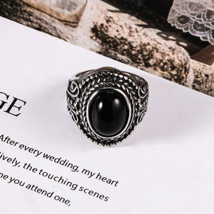 Vintage Distressed <b>Titanium</b> Steel <b>Ring</b> For <b>Men</b> Gemstone Set Personalized SA751 - Product Image 4