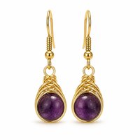 Boucles d'oreilles pendantes en pierre précieuse naturelle en forme de goutte, plaquées or, avec crochets pour femmes