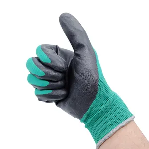 13 г зеленый полиэстер Черный нитрил микро пена отделка перчатки с покрытием