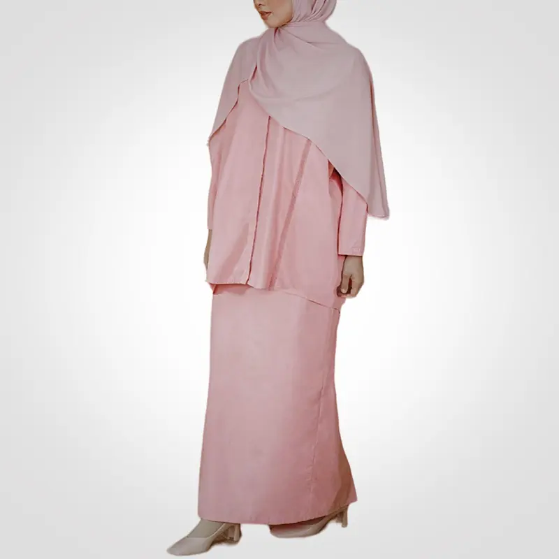 SIPO Eid Baju Raya มาเลเซียมุสลิม Wanita คอกลมปักตรงจีบชุดโมเดิร์น Baju Kurung