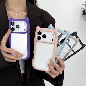 เคสโทรศัพท์แม่เหล็กหูแมวสุดหรูสำหรับ iPhone 17 16 15 14 13 Pro Max ด้านหลังอะคริลิก, เคสโทรศัพท์หูแมวสีชมพูสำหรับ iPhone 17 Pro Max - Product Image 3