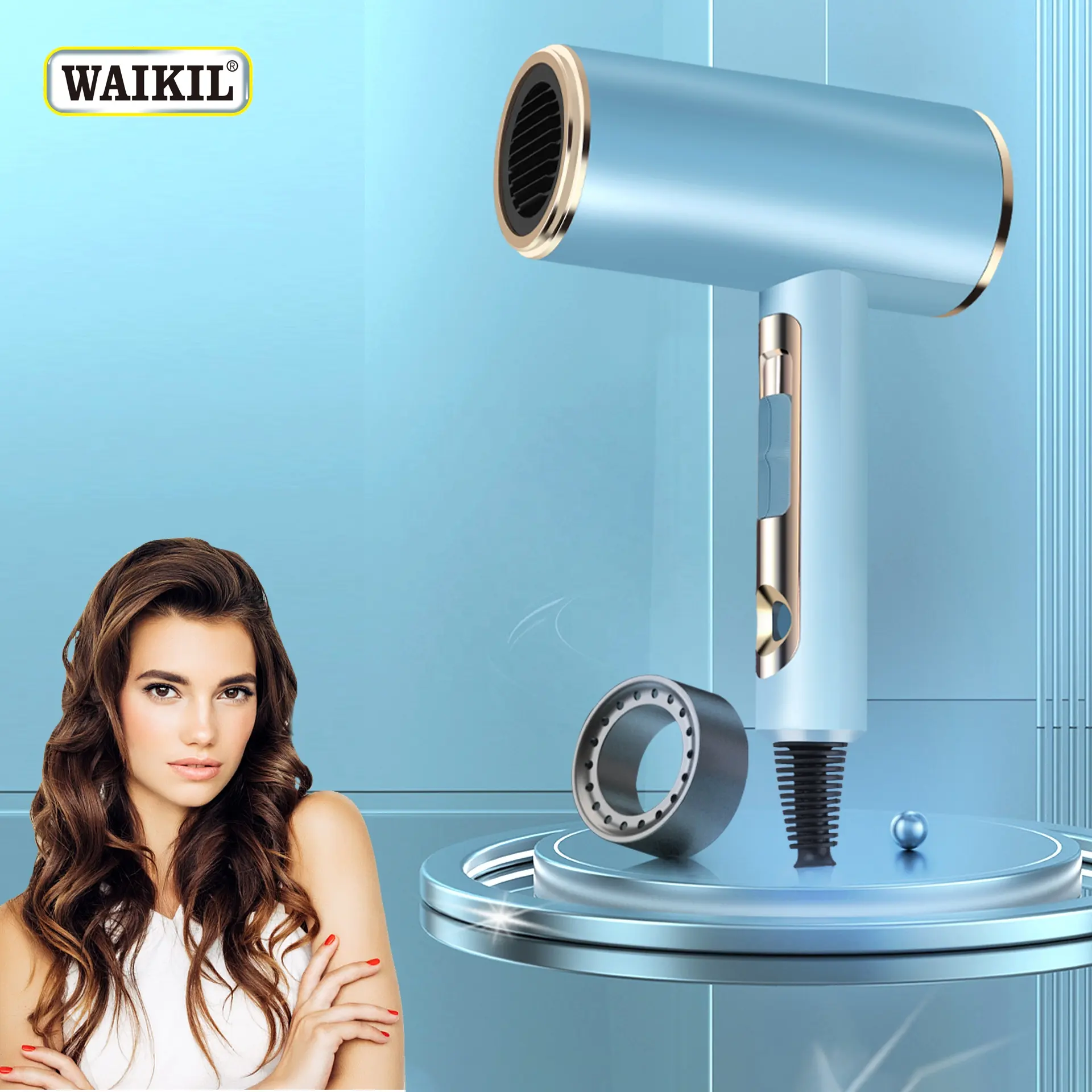 WAIKIL Nouveau Salon professionnel Sèche-cheveux d'affaires à grande vitesse Sèche-cheveux puissants avec vent froid et chaud avec 2 diffuseurs + 1 crochet