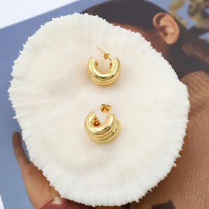 Fashion Minimalist <b>Titanium</b> Steel Double Layer C Shape Earrings Gold Plated <b>Stud</b> Earrings For Women - Product Image 4