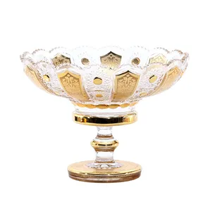 Golden Eco-Friendly Household Decorative Electroplating 8" Standing Glass Fruit Plate With Stem Footed Gold Plated Candy Bowl