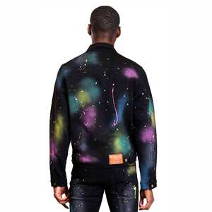 AeeDenim <span class=keywords><strong>Veste</strong></span> premium <span class=keywords><strong>en</strong></span> denim délavé Galaxy pour hommes avec lavage intensif, <span class=keywords><strong>veste</strong></span> extensible <span class=keywords><strong>en</strong></span> sergé avec <span class=keywords><strong>peinture</strong></span> à pois pour hommes - Product Image 2