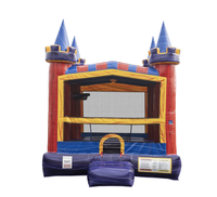 Château gonflable commercial rouge et bleu pour enfants, idéal pour la location événementielle