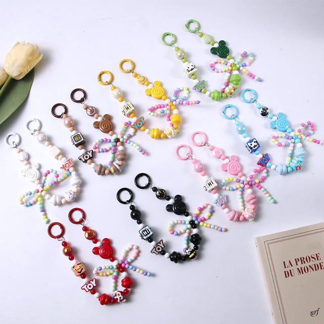 Custom Universal Beaded Phone Lanyard Bow | Hand-painted Multi Color Beads | Mobile Phone Strap Pendant Keychain 18cm Length for