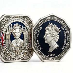 Pièce de monnaie plaquée argent du 100e anniversaire d'Elizabeth II, frappée à l'origine, forme irrégulière, objet de collection patriotique, portrait de la reine 2022 - Product Image 2