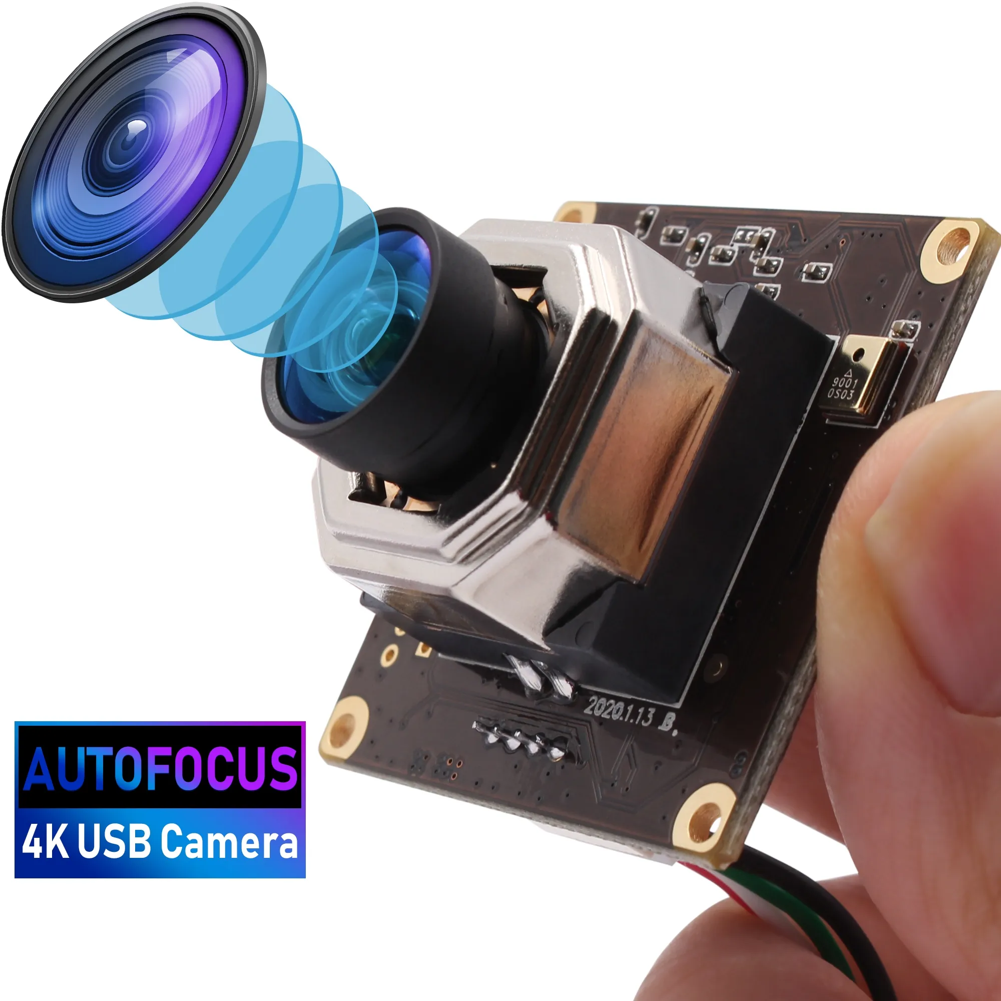 ELP kamera web CMOS IMX415, Autofocus USB tanpa distorsi sudut lebar Mini dengan mikrofon tanam untuk PC, Raspberry Pi, Lap 4K