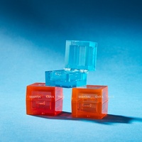 Clair bleu orange 2 en 1 joue blush boîte en plastique vide carré vide paillettes fard à paupières poudre conteneur transparent baume à lèvres étui