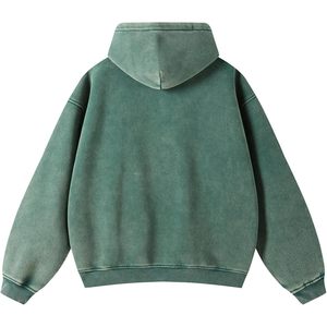 เสื้อฮู้ดซิป FOXA สำหรับผู้ชาย ผ้าฟลีซแบบซิปเต็มตัว สไตล์วินเทจ ล้างสีแบบแอซิด ทรงโอเวอร์ไซส์ ยูนิเซ็กส์ สตรีทแวร์ - Product Image 2