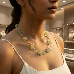 Green Jade and Freshwater Pearl Beaded <b>Necklace</b> for Women Trendy Gold Plated Jewelry with Diamond Cross for Gift - Product Image 4