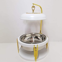 QY Luxury 8L Chauffe-Plat Rond Doré et Blanc en Acier Inoxydable avec Couvercle Suspendu pour Buffet, Hôtels, Mariages et Traiteur