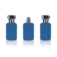 Flacon de parfum vide rond de 50 ml, personnalisé en usine, avec logo bleu doux au toucher, de haute qualité, rechargeable par sertissage, avec pulvérisateur à brume fine et boîte