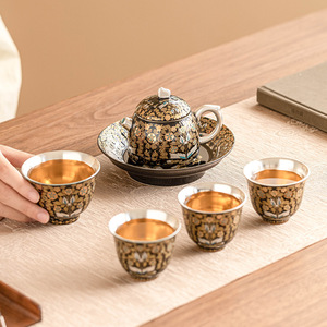 Cao cấp bạc Mười Ngàn Dặm núi sông văn hóa du lịch quà tặng Trà Bộ Ánh sáng sang trọng pha trà với hai ly - Product Image 6