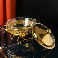 Neues Design Edelstahl Servier geschirr Rundes goldenes Buffet Chafing Warmer Hotel Restaurant Buffet Set mit Ofen abdeckung