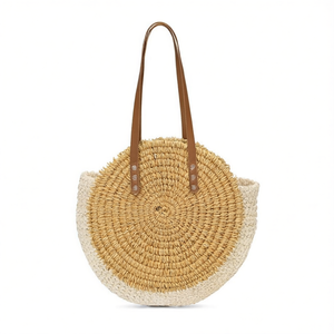 Sac de plage rond en paille tressée Seashell 45x46 cm, sac à main d'été - Product Image 2