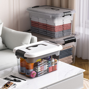 Cajas de Almacenamiento de Plástico Transparente Rectangulares Blancas y Grises con Tapa para Organizar Ropa, Juguetes y Aperitivos en el Hogar - Product Image 3