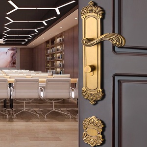 Serrure en alliage de zinc doré à poignée longue avec poignée factice pour porte double en bois d'entrée - Product Image 4