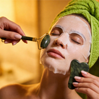 Ensemble de massage facial en jade 3 pièces, double rouleau Gua Sha, rouleau de glace, étui, jade naturel, grattoir en forme de cœur, outils portables réutilisables