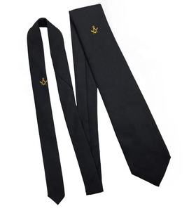 Masonic Regalia-Corbata de seda negra Mason con logotipo cuadrado bordado dorado - Product Image 1