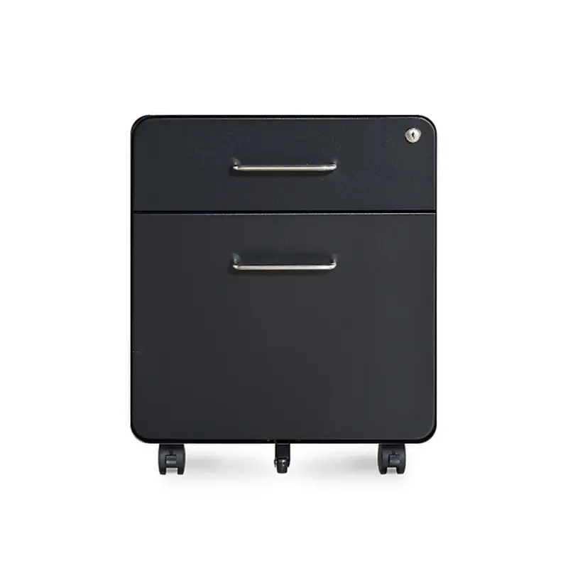 Pequeño A4 deslizante hogar lateral negro oficina móvil muebles modernos acero móvil 2 cajones pedestal archivador gabinete