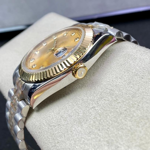 Montres mécaniques pour hommes, <span class=keywords><strong>montre</strong></span> en métal, style tendance, <span class=keywords><strong>montre</strong></span> automatique de luxe pour hommes, cadran <span class=keywords><strong>noir</strong></span>, lunette cannelée bicolore dorée - Product Image 5
