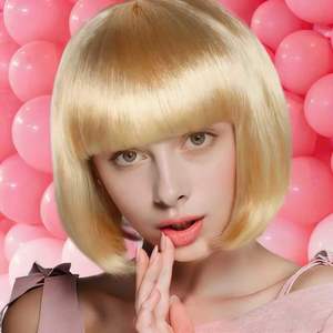 Peluca de Fibra Resistente al Calor, Estilo Bob Corto, <span class=keywords><strong>para</strong></span> <span class=keywords><strong>Disfraz</strong></span>, con Flequillo Recto, <span class=keywords><strong>para</strong></span> Cambiar la Imagen, Linda, Disponible en 9 Colores (Rubio) - Product Image 3