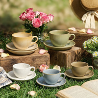 Tasse à latte vintage en céramique de haute qualité, vente en gros, tasse à lait en grès, tasse à café avec soucoupe pour restaurant et café