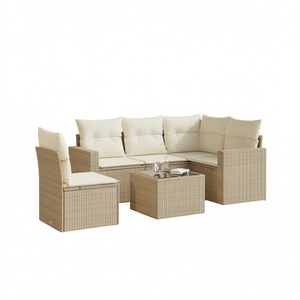 Ensemble de canapés de jardin beige en rotin, 4 places, résistant aux intempéries, mobilier d'extérieur au design contemporain - Product Image 1