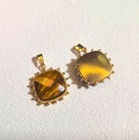 Pendentif en pierre naturelle pour la fabrication de bijoux, pendentif carré en cristal facetté, pendentif tournesol en acier inoxydable plaqué or, vente en gros