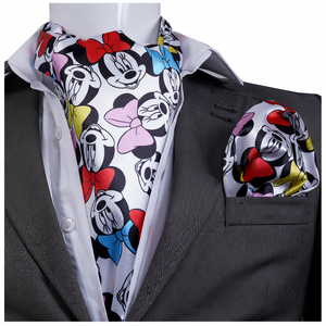 Colorful Printed Silk Formal Durable Turkey Ascot Hanky <b>Set</b> <b>Square</b> Shape Mouse Design - Product Image 2