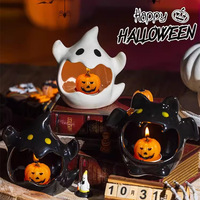Décoration d'Halloween : Porte-bougie en céramique fantôme mignon, ornements de lampe citrouille, accessoires de décoration pour enfants, maternelles et bars, Chine