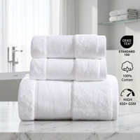 Luxury 5 Star Hospitality Towels Plain White 500gsm 600gsm 100% Cotton Custom Embroidery Logo Face Hand Bath Towels