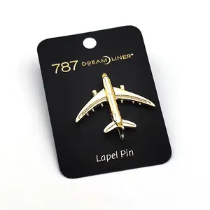 China Factory Direct Sale Wholesale Customize 3D Airplane Model Gold Lapel Pin With Paper Card
