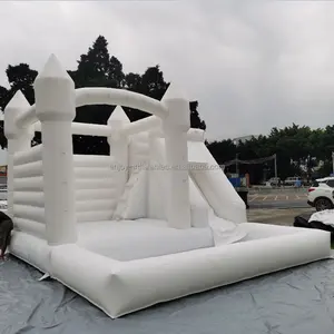 15x13ft White Bounce House Inflatable With Slide And Ballpit Oxford Fabric Bounce House For Party Deroration/rental