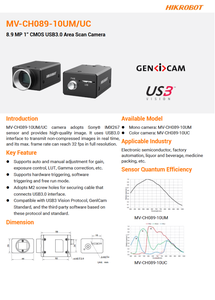 Caméra industrielle originale Hik Robot MV-CH089-10UC, 8,9 MP couleur USB3.0 à balayage de zone - Product Image 1