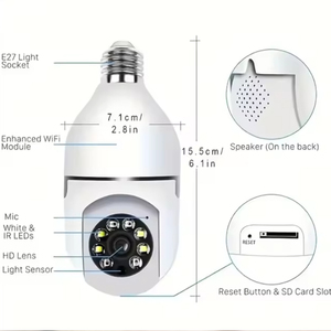 Telecamera Lampadina E27 <span class=keywords><strong>WiFi</strong></span> 1080P 360 Gradi PTZ <span class=keywords><strong>IP</strong></span> da Esterno con Audio Bidirezionale, Scheda di Memoria, Obiettivo Fisheye, Nessun Cablaggio Richiesto, Telecamera per Animali Domestici - Product Image 2