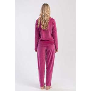 Ensemble de pyjama en velours pour femmes, taille XXL, col rond, manches longues, avec poche ovale, vêtements de nuit surdimensionnés - Product Image 1