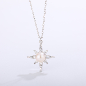 Collier pendentif étoile à huit branches en cuivre avec perle d'eau douce CZ, bijou céleste éclatant, cadeau pour femme - Product Image 2