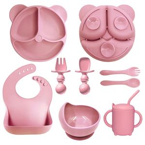 Assiette à ventouse incassable en silicone <span class=keywords><strong>tasse</strong></span> à paille ensembles d'assiettes divisées - Product Image 1