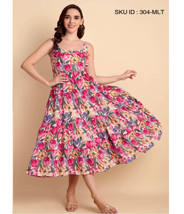 Vestido Casual de Verano para Mujer, 100% Algodón, Estampado Floral, Silueta en A, Ecológico, Tejido Transpirable, para Uso Diario - Product Image 1