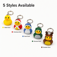 Porte-clés en gros en forme d'animaux (canard, renne, requin, dinosaure) en PVC souple avec anneau métallique, 5 modèles, pour sacs cadeaux de Noël, en vrac
